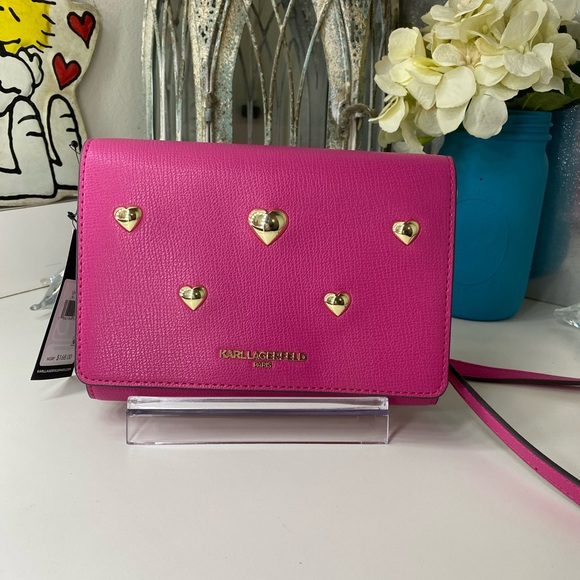 Karl Lagerfeld Handbags - Karl Lagerfeld Pink and Gold Metal Hearts Crossbody